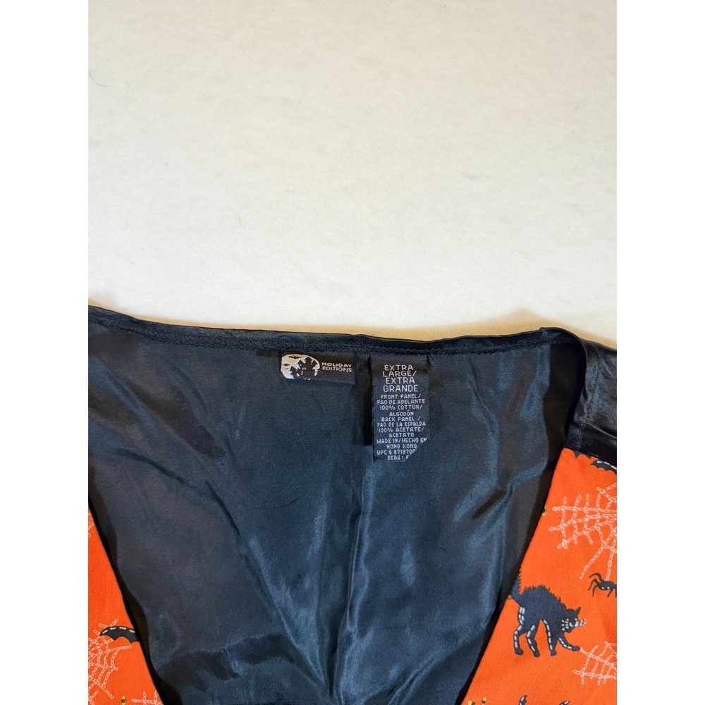 Halloween Orange Black Cat Spiderweb Print Mens Extra Large Vest Vtg Party - Picture 3 of 3